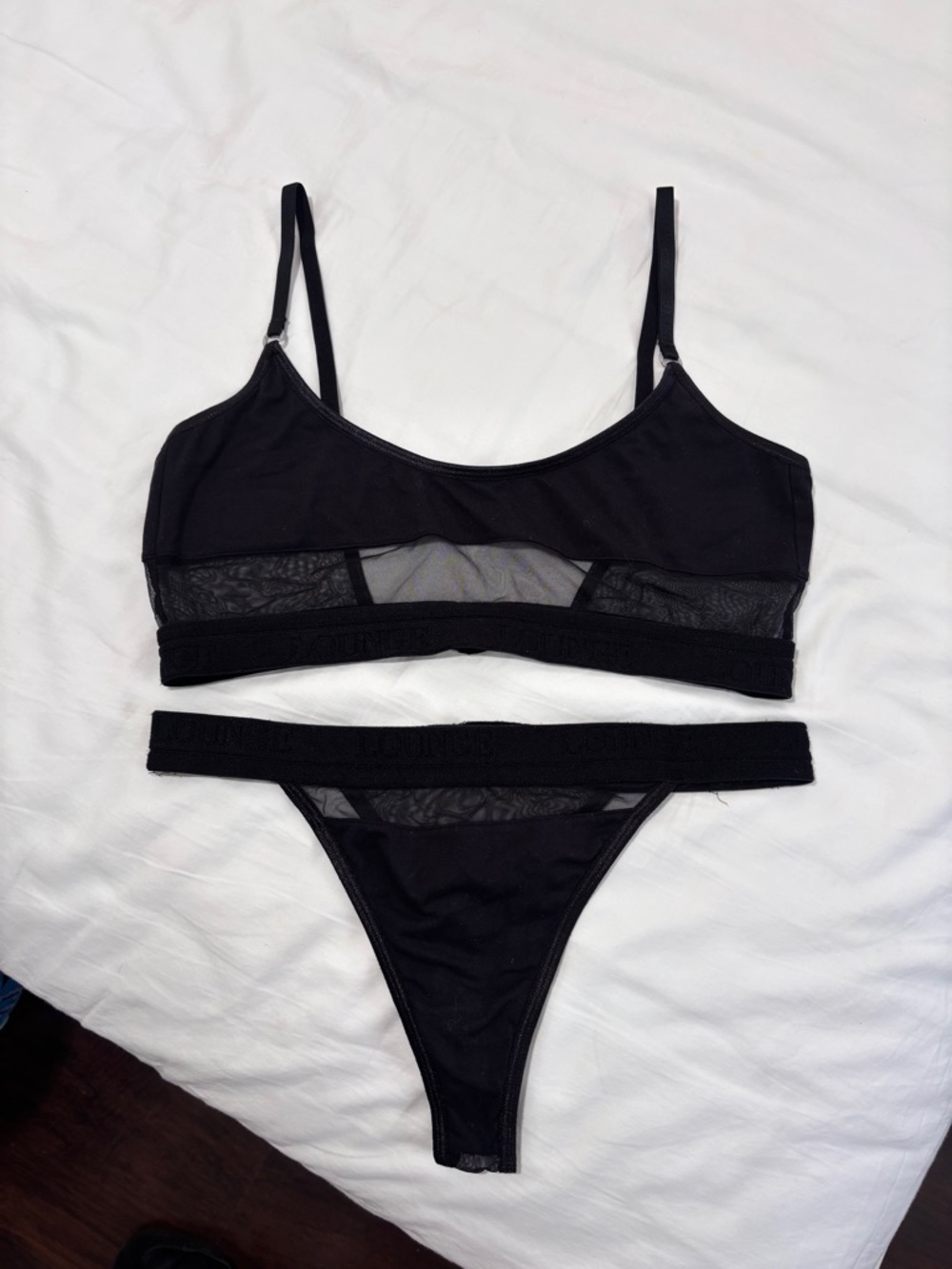 LOUNGE Sheer Mesh Bralette + Thong Set (Small/Small)